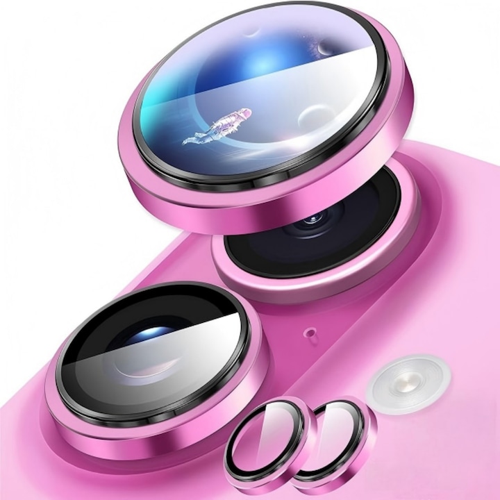 Folie Protectie Lentila Camera Aspect pentru iPhone 16, Sticla Temperata 9H Intarita Chimic AR Anti-Reflexie, Adsorbtie Electrostatica, Potrivire Fara Cusaturi, Impermeabila Anti-Socuri Anti-Zgarieturi, Roz