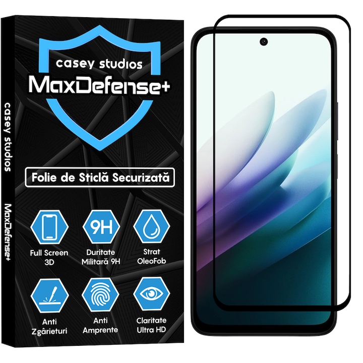 Folie Sticla CASEY STUDIOS™ compatibila cu Xiaomi Redmi 15, Full Cover 3D, Full Glue, Sticla Securizata, Duritate Militara, Ultra HD, Protectie Profesionala Ecran 3D, Anti Zgarieturi, Anti Socuri, Margini Negre