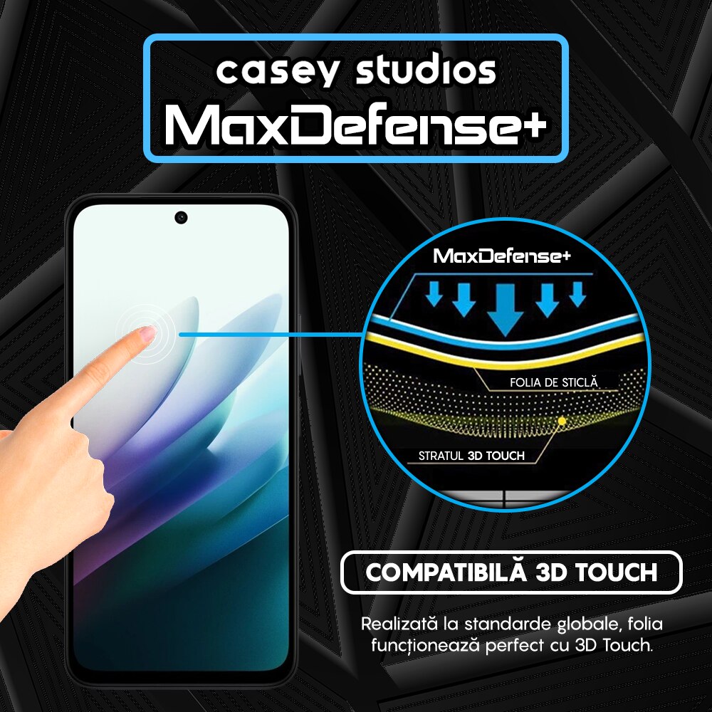 Folie Sticla CASEY STUDIOS™ compatibila cu Xiaomi Redmi 15, Full Cover 3D, Full Glue, Sticla Securizata, Duritate Militara, Ultra HD, Protectie Profesionala Ecran 3D, Anti Zgarieturi, Anti Socuri, Margini Negre