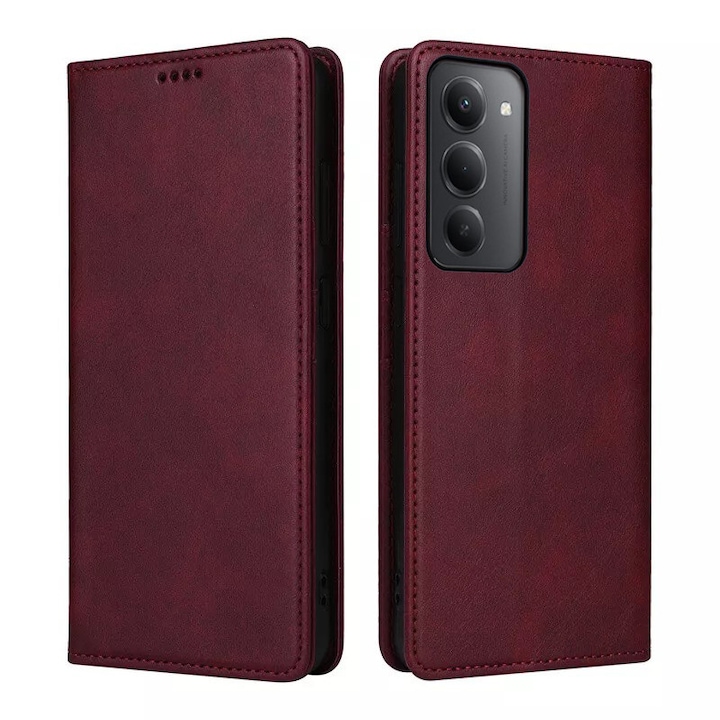 Husa pentru Xiaomi Redmi 15 Daden® Flip Leather Deluxe, Antisoc, Inchidere magnetica, Buzunar card, Calitate Premium, Visiniu