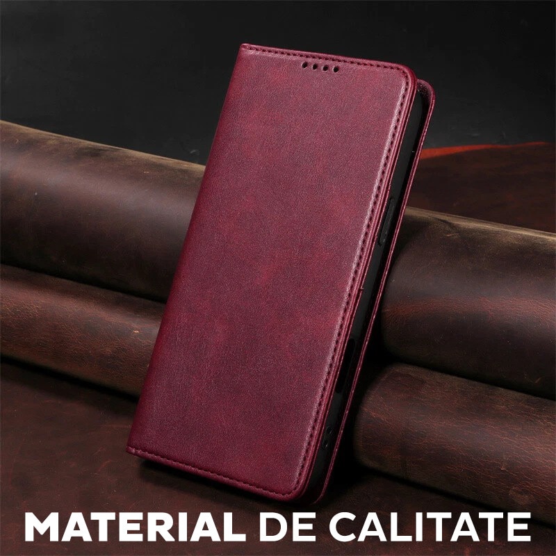 Husa pentru Xiaomi Redmi 15 Daden® Flip Leather Deluxe, Antisoc, Inchidere magnetica, Buzunar card, Calitate Premium, Visiniu