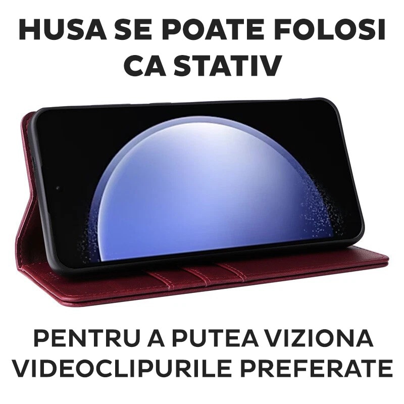 Husa pentru Xiaomi Redmi 15 Daden® Flip Leather Deluxe, Antisoc, Inchidere magnetica, Buzunar card, Calitate Premium, Visiniu