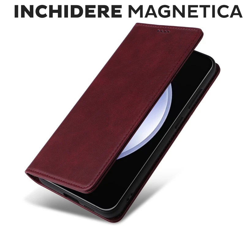Husa pentru Xiaomi Redmi 15 Daden® Flip Leather Deluxe, Antisoc, Inchidere magnetica, Buzunar card, Calitate Premium, Visiniu