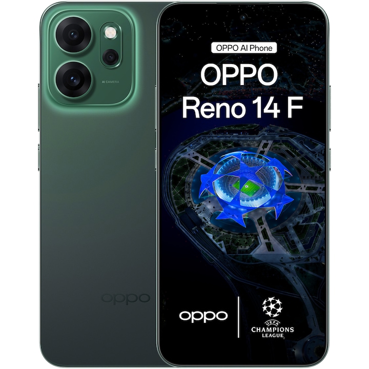 RESIGILAT: Telefon mobil OPPO Reno14 F, Dual SIM, 8GB RAM, 256GB, 5G, Luminous Green