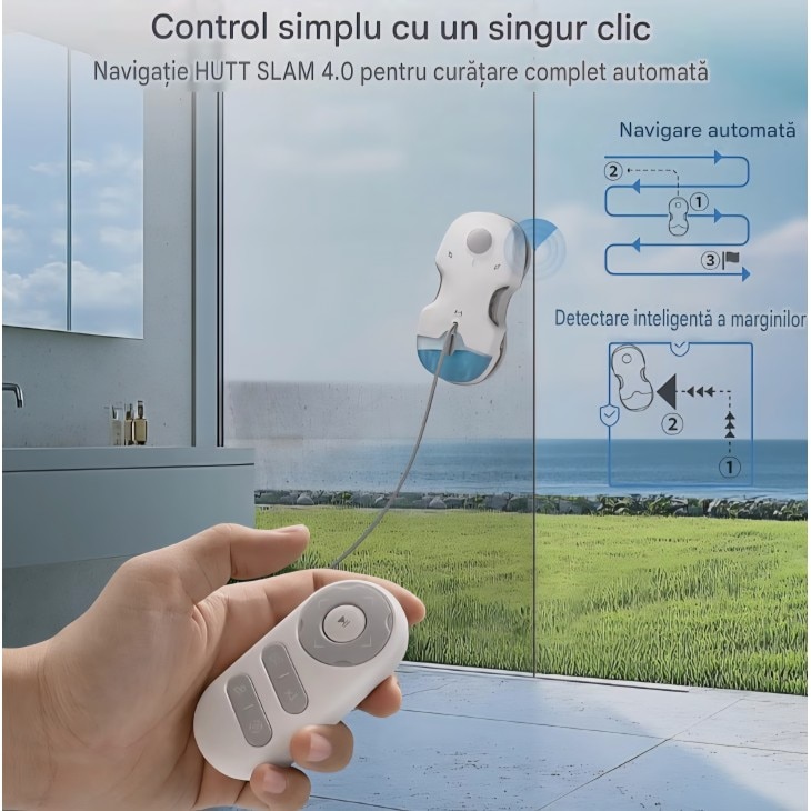 Robot pentru curatat geamuri HUTT S7, pulverizare activa, aspiratie 6500 Pa, rezervor 80 ml, cu husa de transport, livrare 8-9 zile
