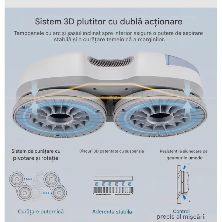 Robot pentru curatat geamuri HUTT S7, pulverizare activa, aspiratie 6500 Pa, rezervor 80 ml, cu husa de transport, livrare 8-9 zile