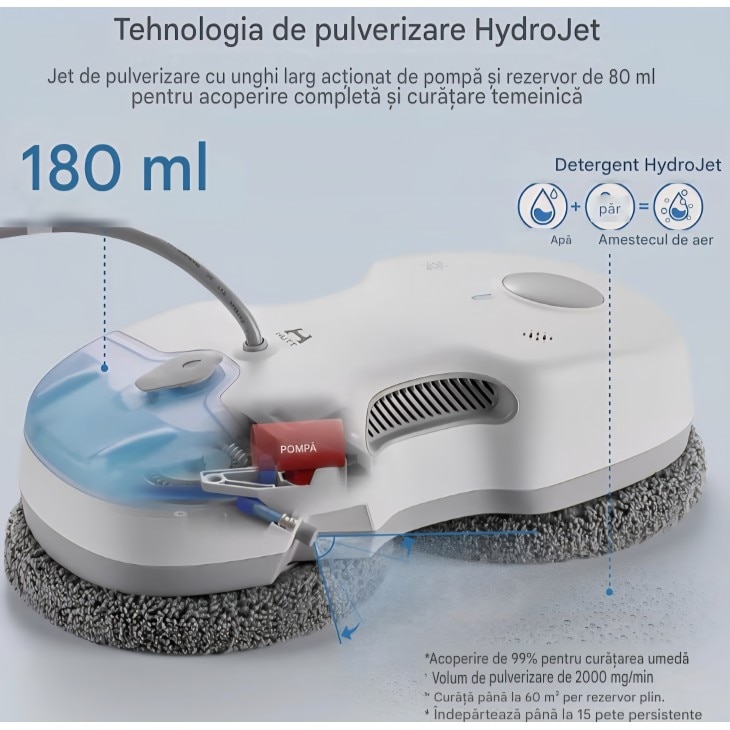 Robot pentru curatat geamuri HUTT S7, pulverizare activa, aspiratie 6500 Pa, rezervor 80 ml, cu husa de transport, livrare 8-9 zile