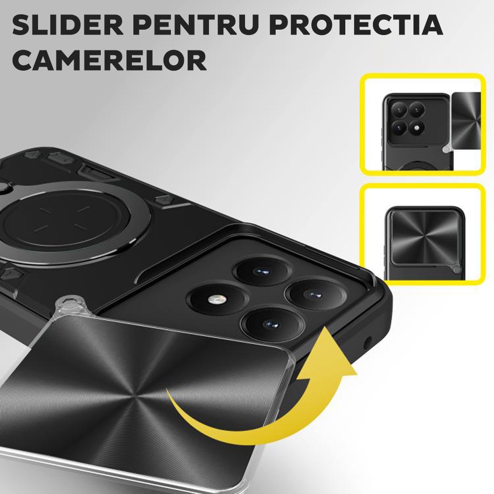 Husa pentru Oppo A6 4G / A6x 4G / A6x 5G / A6k 4G, CamGuard Pro Kickstand, Slider Camera, Antisoc, Protectie Superioara, Negru