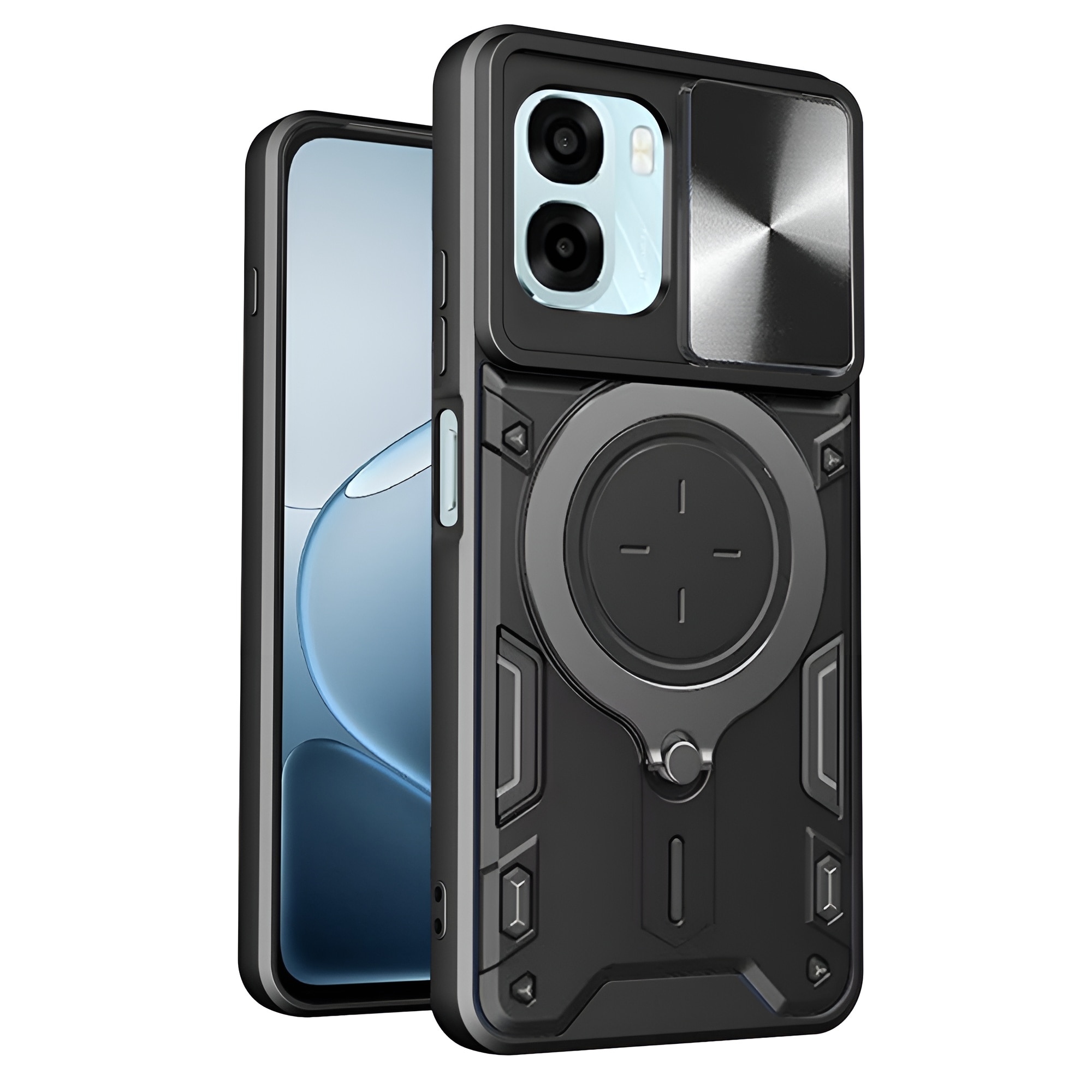 Husa pentru Oppo A6 4G / A6x 4G / A6x 5G / A6k 4G, CamGuard Pro Kickstand, Slider Camera, Antisoc, Protectie Superioara, Negru