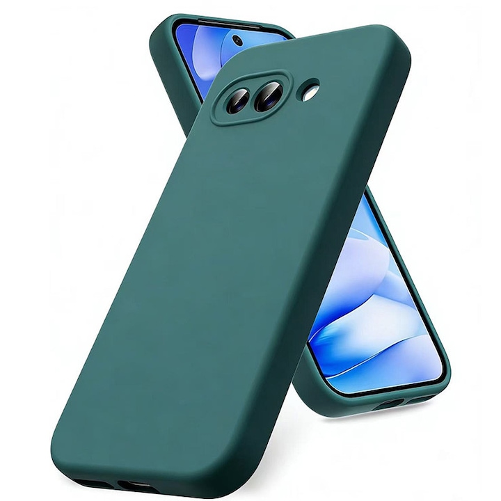 Carcasa pentru Google Pixel 9A, Bumper din Cauciuc Lichid Siliconic, Cuseta, Ultra Subtire, Rezistenta la Socuri, Protectoare Antizgarieturi-verde inchis
