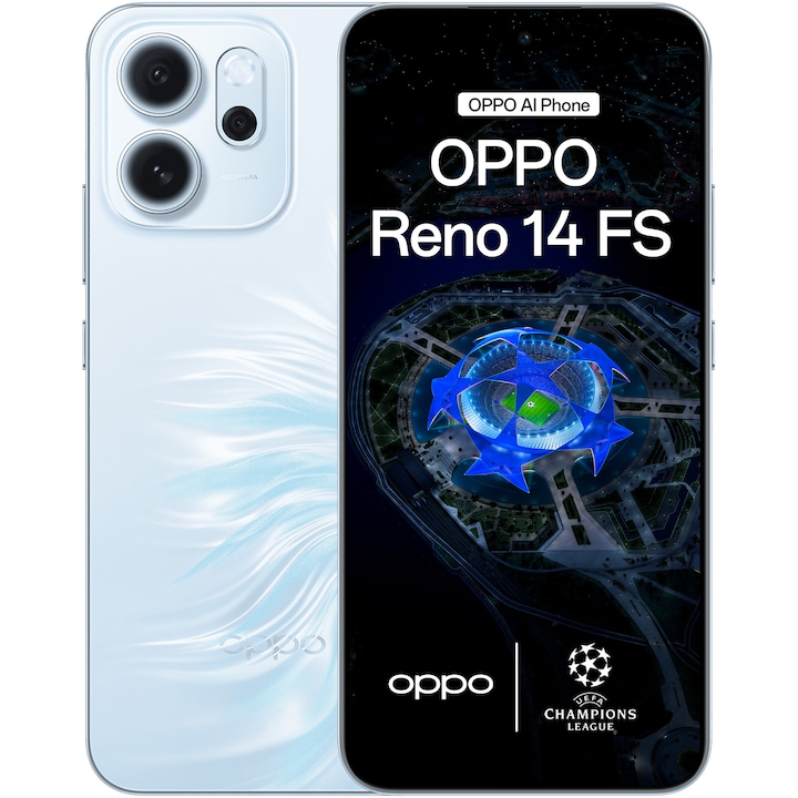 RESIGILAT: Telefon mobil OPPO Reno14 FS, Dual SIM, 12GB RAM, 512GB, 5G, Opal Blue