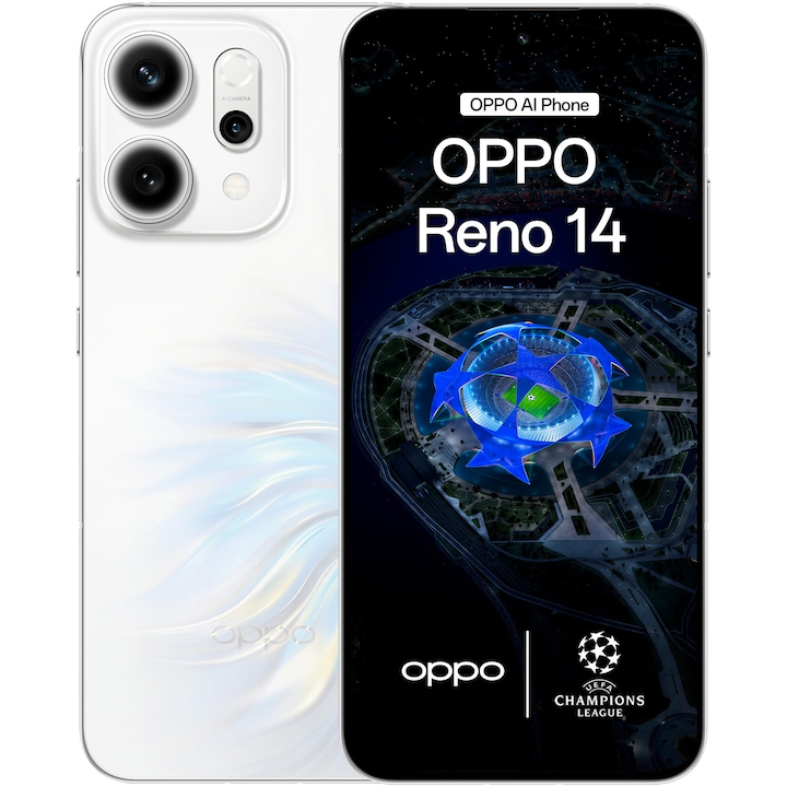 RESIGILAT: Telefon mobil OPPO Reno14, Dual SIM, 12GB RAM, 512GB, 5G, Opal White