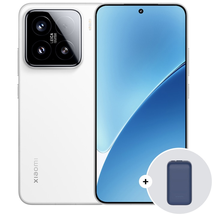 RESIGILAT: Telefon mobil Xiaomi 15, 12GB RAM, 512GB, 5G, White + Xiaomi Power Bank 10000mah