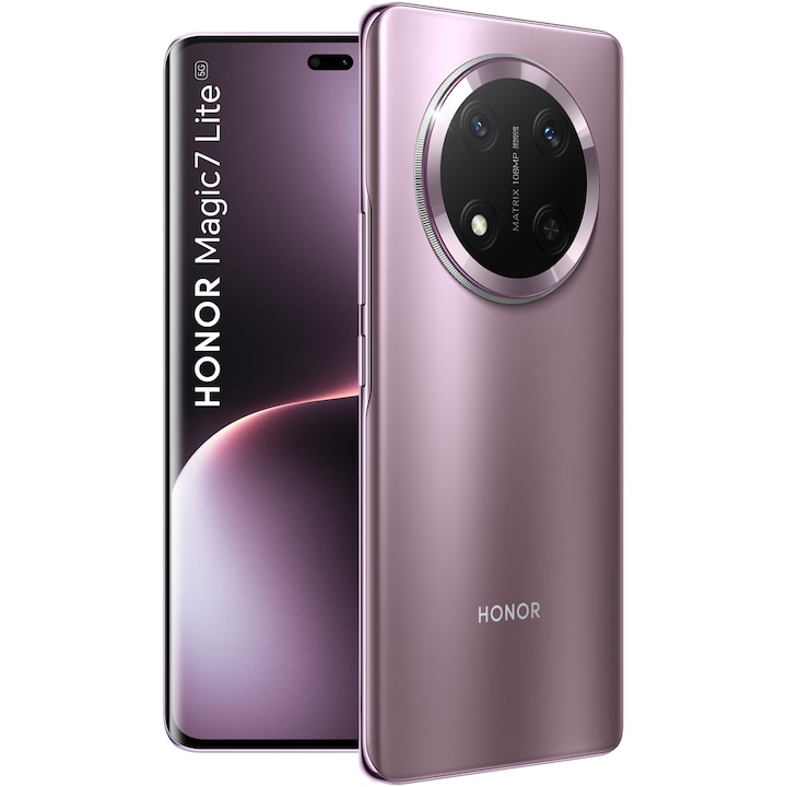 RESIGILAT: Telefon mobil HONOR Magic7 Lite, Dual SIM, 8GB RAM, 256GB, Titanium Purple