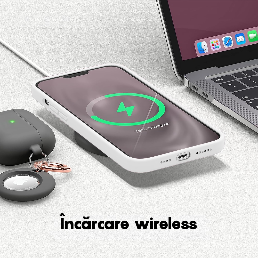 Husa CASEY STUDIOS™ compatibila cu iPhone 13, Soft Silicone Premium, Microfibra in Interior, Alb, de Protectie, Ultra Slim, pentru Incarcare Wireless, Margini Ridicate de Protectia Ecranului si a Camerelor