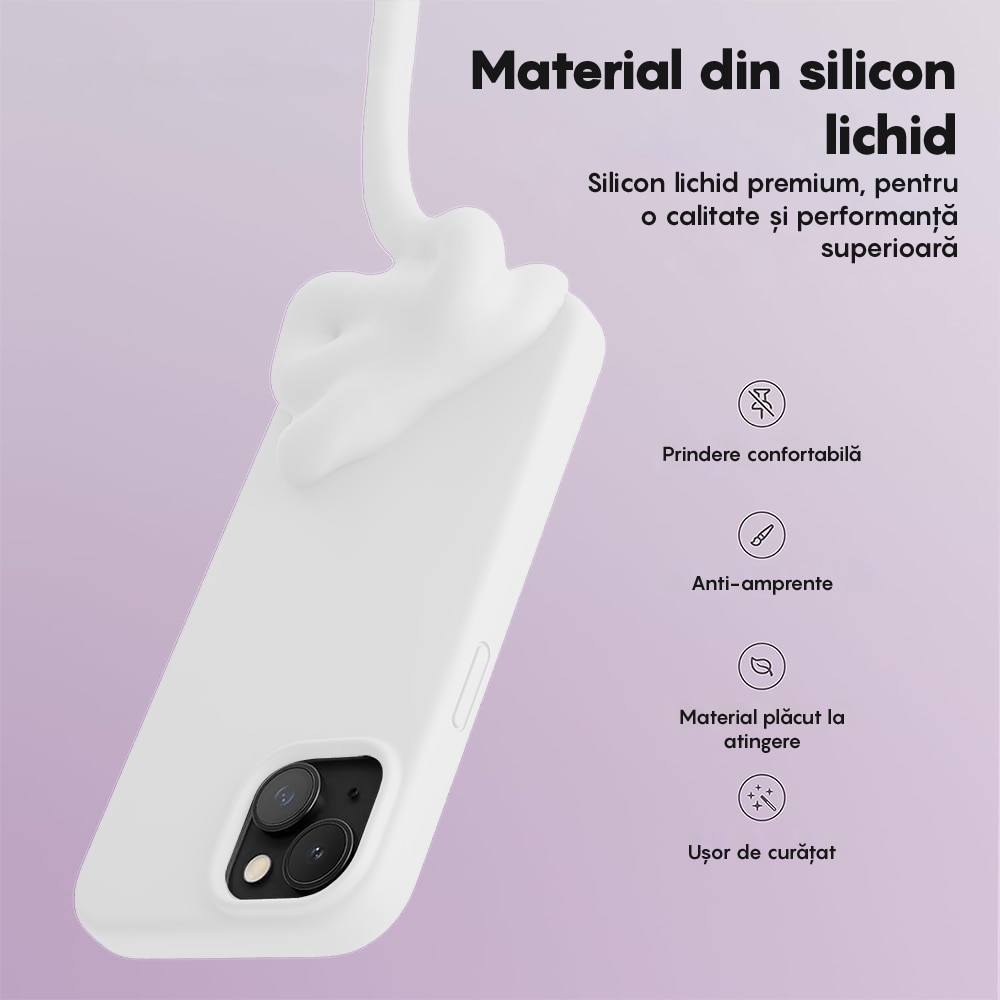 Husa CASEY STUDIOS™ compatibila cu iPhone 13, Soft Silicone Premium, Microfibra in Interior, Alb, de Protectie, Ultra Slim, pentru Incarcare Wireless, Margini Ridicate de Protectia Ecranului si a Camerelor