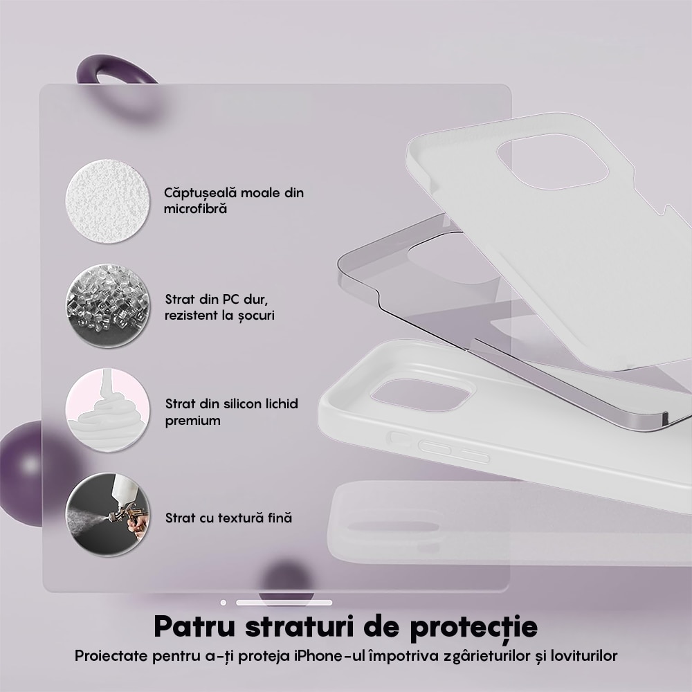 Husa CASEY STUDIOS™ compatibila cu iPhone 13, Soft Silicone Premium, Microfibra in Interior, Alb, de Protectie, Ultra Slim, pentru Incarcare Wireless, Margini Ridicate de Protectia Ecranului si a Camerelor