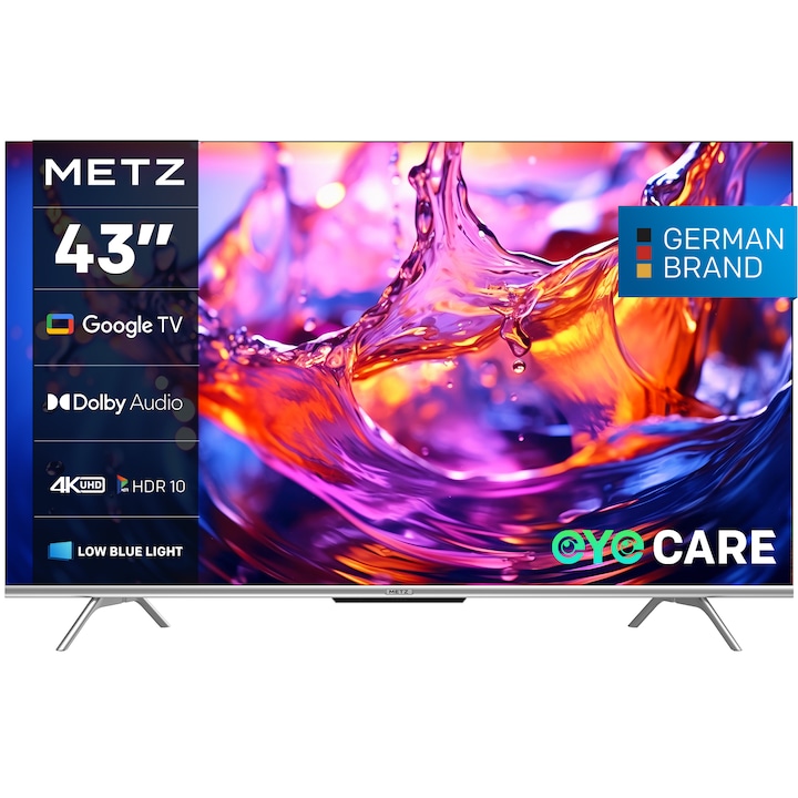 Televizor METZ LED 43MUD7000, 109 cm, Smart Google TV, 4K Ultra HD, Clasa F