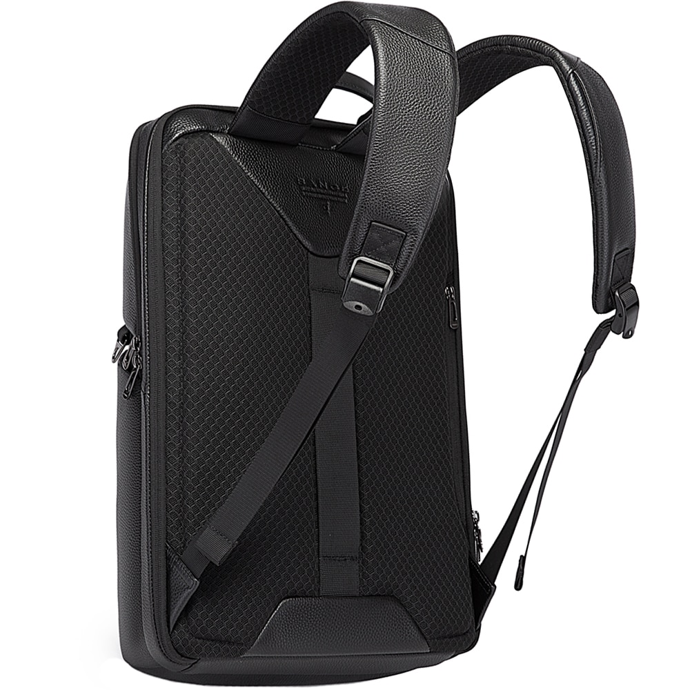 Rucsac laptop 15.6 inch, din piele naturala, rezistent la stropi de apa, buzunar anbtifurt, sistem fixare pe valiza, BANGE, BG6625BK, Negru