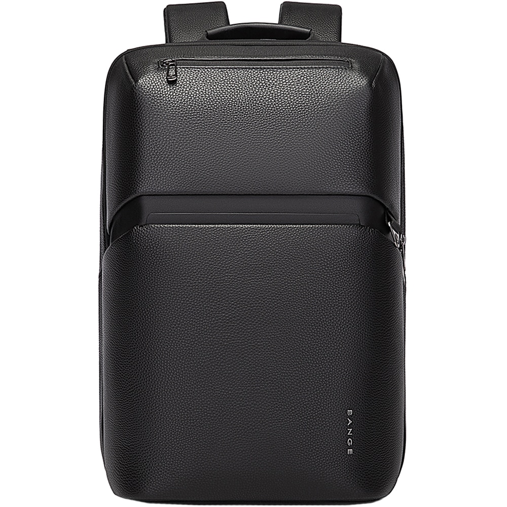 Rucsac laptop 15.6 inch, din piele naturala, rezistent la stropi de apa, buzunar anbtifurt, sistem fixare pe valiza, BANGE, BG6625BK, Negru