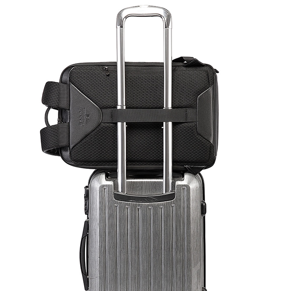 Rucsac laptop 15.6 inch, din piele naturala, rezistent la stropi de apa, buzunar anbtifurt, sistem fixare pe valiza, BANGE, BG6625BK, Negru