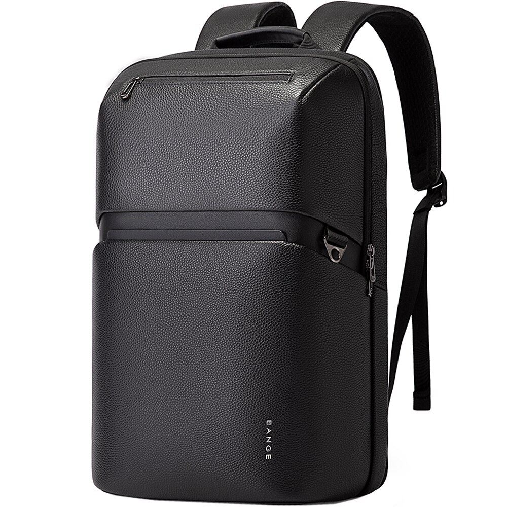 Rucsac laptop 15.6 inch, din piele naturala, rezistent la stropi de apa, buzunar anbtifurt, sistem fixare pe valiza, BANGE, BG6625BK, Negru