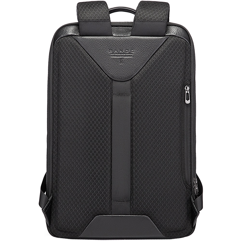 Rucsac laptop 15.6 inch, din piele naturala, rezistent la stropi de apa, buzunar anbtifurt, sistem fixare pe valiza, BANGE, BG6625BK, Negru