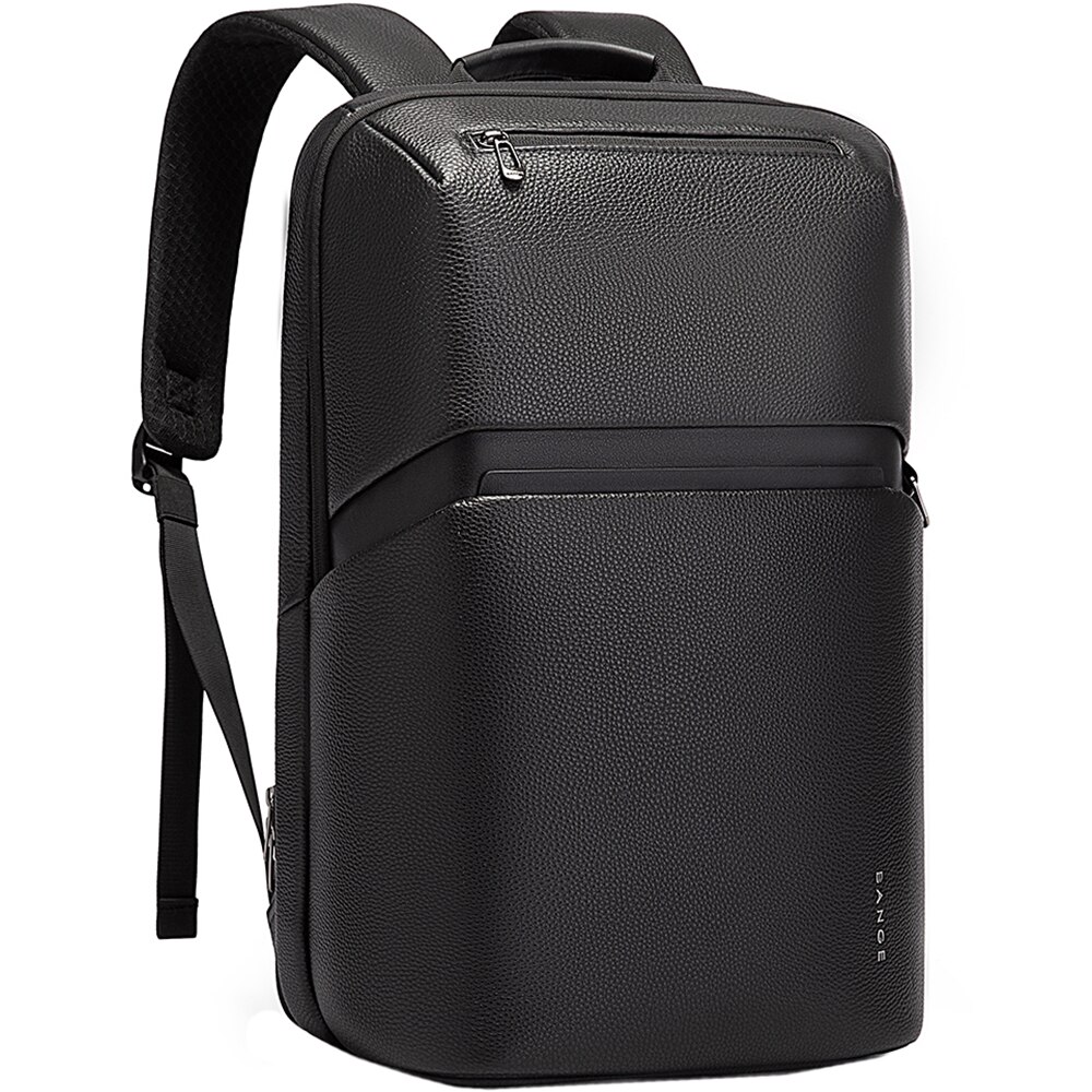 Rucsac laptop 15.6 inch, din piele naturala, rezistent la stropi de apa, buzunar anbtifurt, sistem fixare pe valiza, BANGE, BG6625BK, Negru