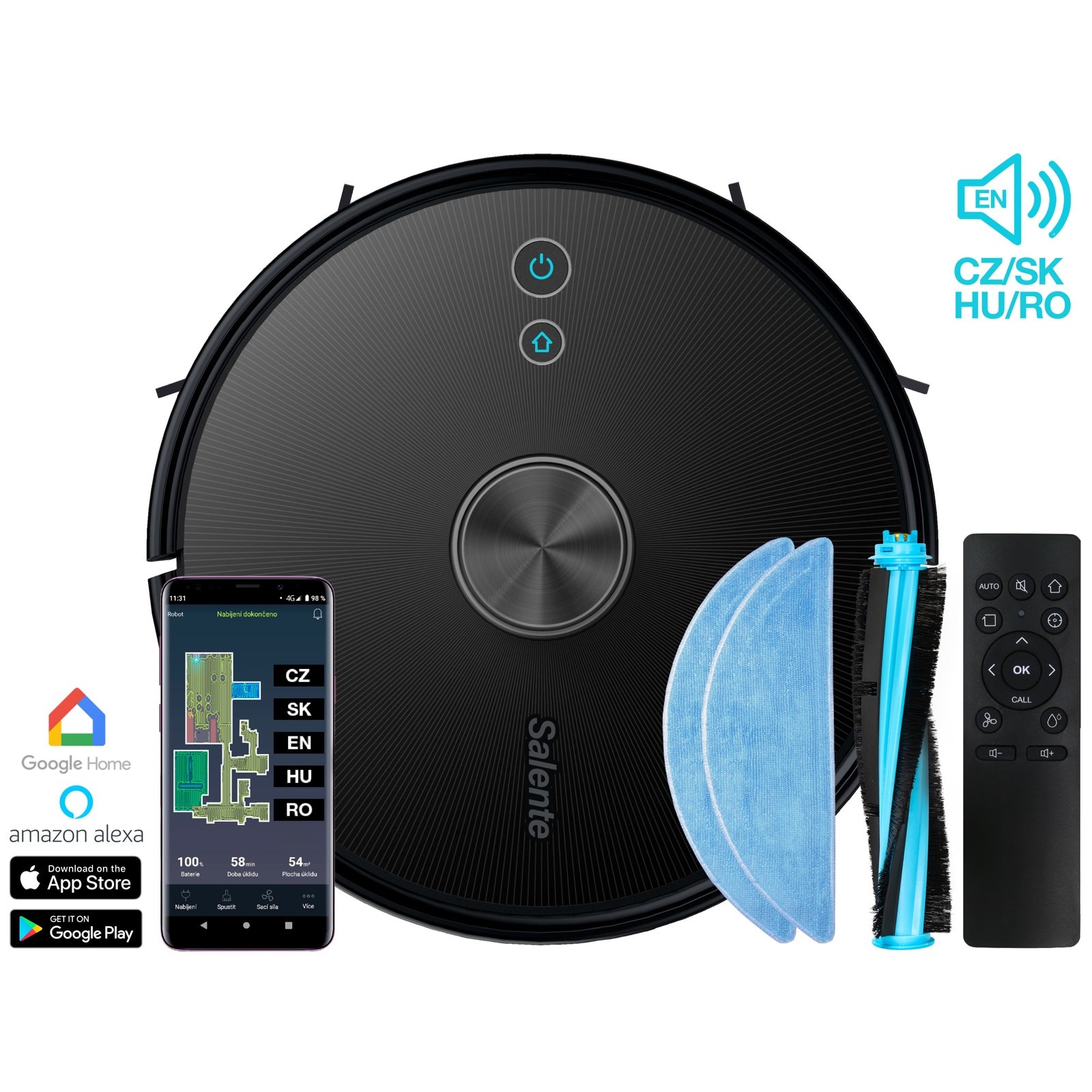 SALENTE L6, robot aspirator laser 360° cu functie de stergere 2-1, WiFi, cu control APP, Alexa, Google Home, 3300Pa, 65dB, algoritm LDS + SLAM, ideal pentru par de animale, covoare, podele dure