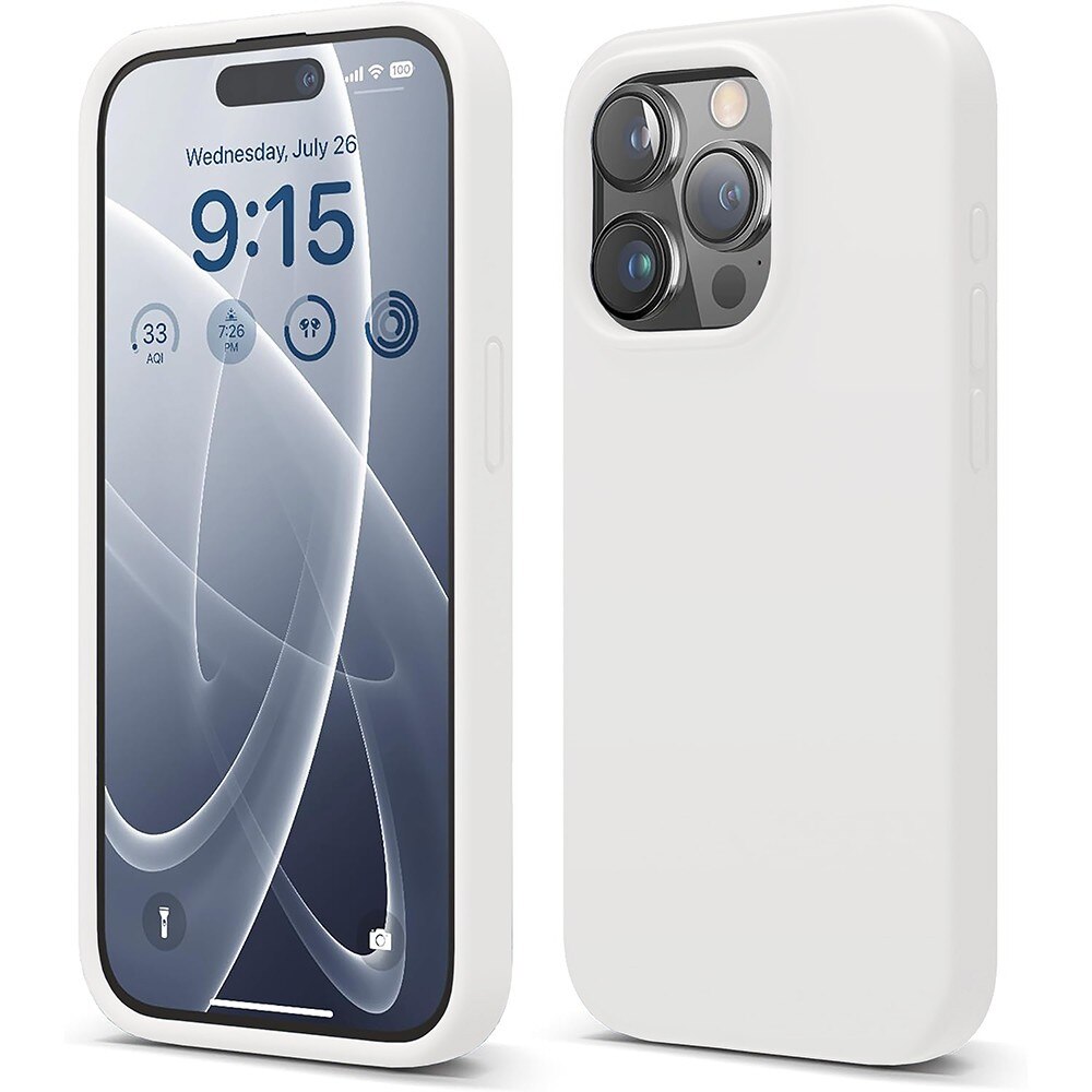 Husa CASEY STUDIOS™ compatibila cu iPhone 15 Pro, Soft Silicone Premium, Microfibra in Interior, Alb, de Protectie, Ultra Slim, pentru Incarcare Wireless, Margini Ridicate de Protectia Ecranului si a Camerelor