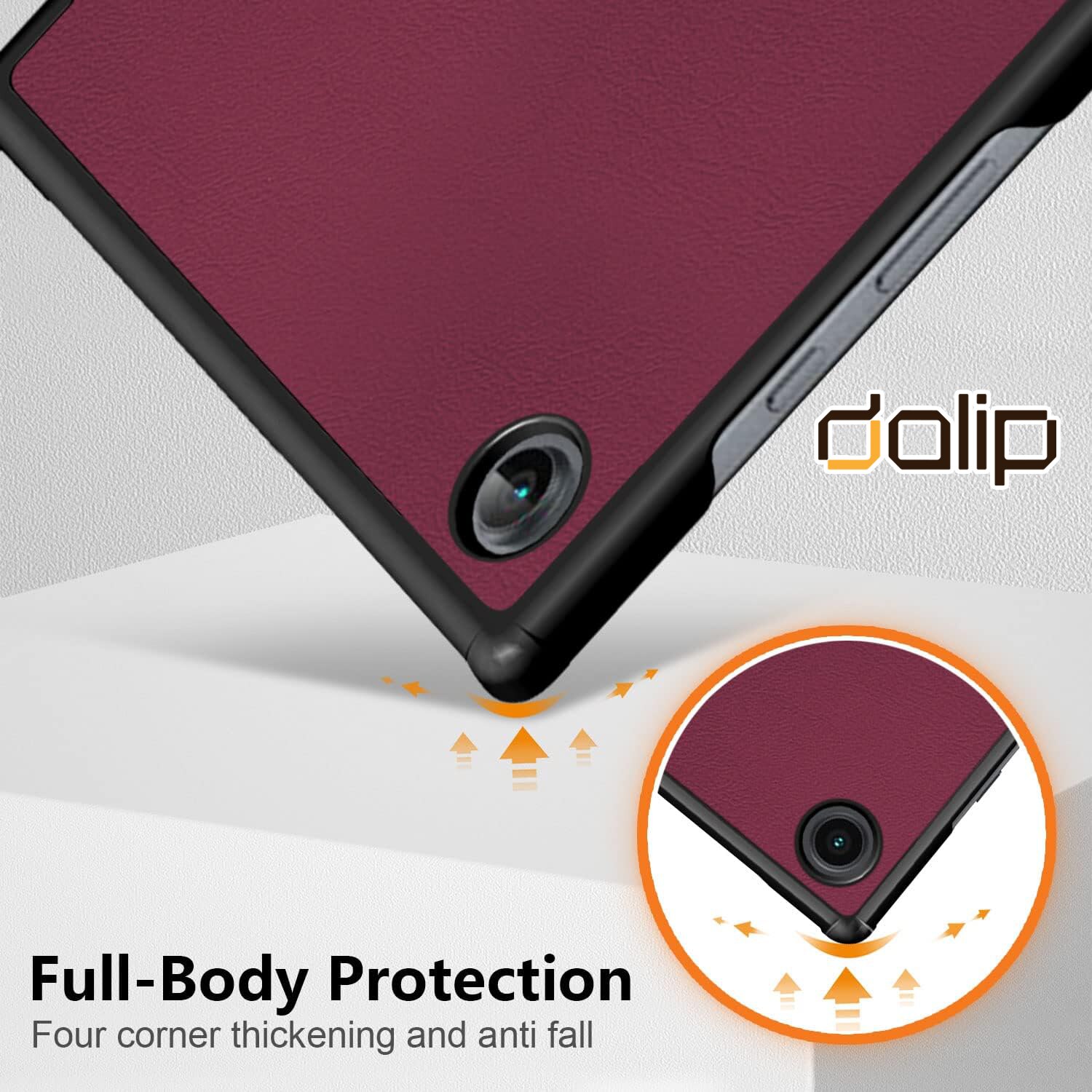 Husa pentru Samsung Galaxy Tab A8 10.5 inch, Dalip Flip Protect 360° Landscape View, Piele ecologica, Visiniu