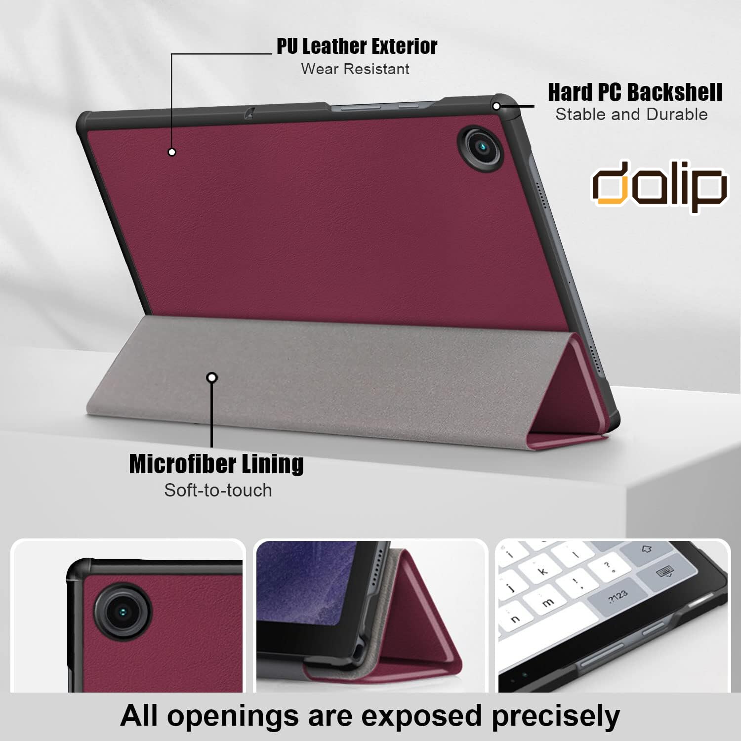 Husa pentru Samsung Galaxy Tab A8 10.5 inch, Dalip Flip Protect 360° Landscape View, Piele ecologica, Visiniu