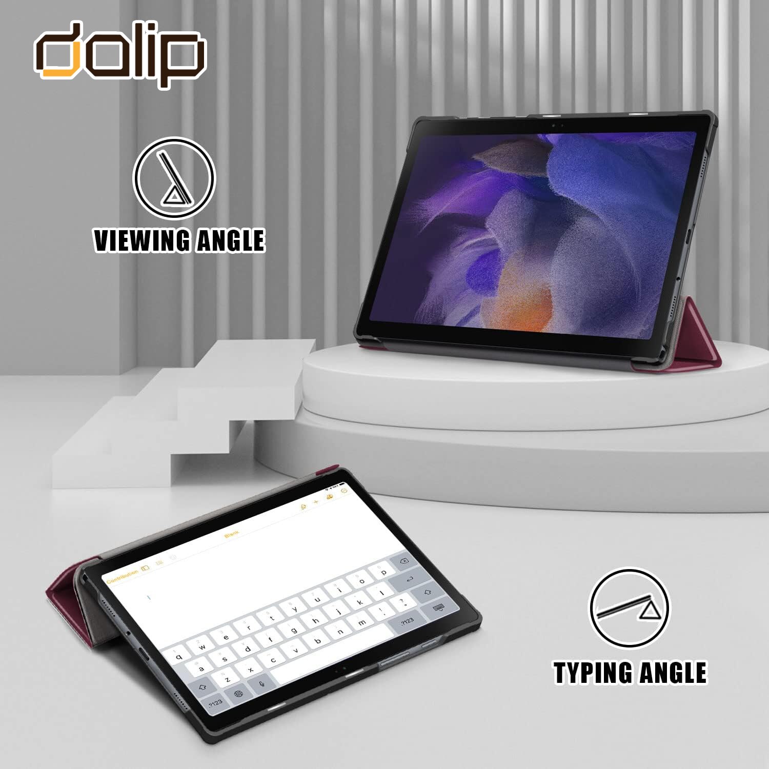 Husa pentru Samsung Galaxy Tab A8 10.5 inch, Dalip Flip Protect 360° Landscape View, Piele ecologica, Visiniu