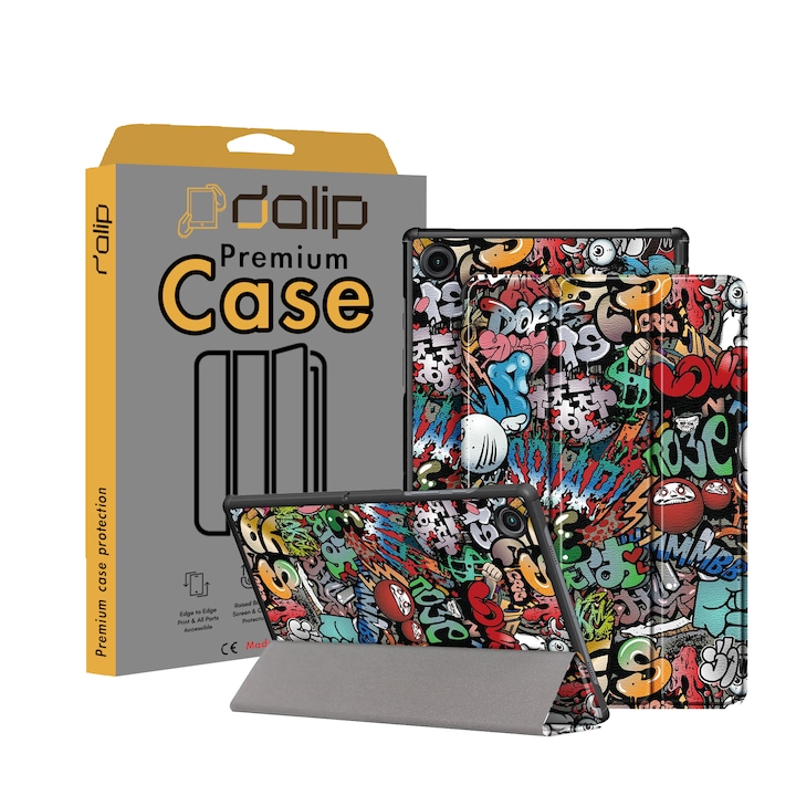 Husa pentru Samsung Galaxy Tab A8 10.5 inch, Dalip Flip Protect 360° Landscape View, Piele ecologica, Graffiti, Multicolor