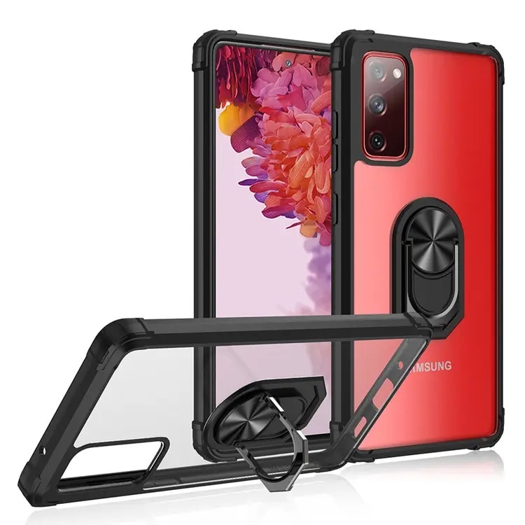 Husa de protectie pentru Samsung Galaxy S20, TYBO, Hybrid Antisoc, Kickstand, Bumper inel rotativ 360, Negru/Transparent