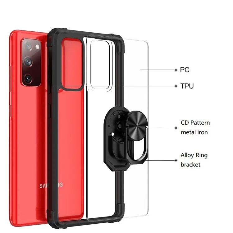 Husa de protectie pentru Samsung Galaxy S20, TYBO, Hybrid Antisoc, Kickstand, Bumper inel rotativ 360, Negru/Transparent