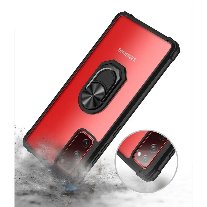 Husa de protectie pentru Samsung Galaxy S20, TYBO, Hybrid Antisoc, Kickstand, Bumper inel rotativ 360, Negru/Transparent
