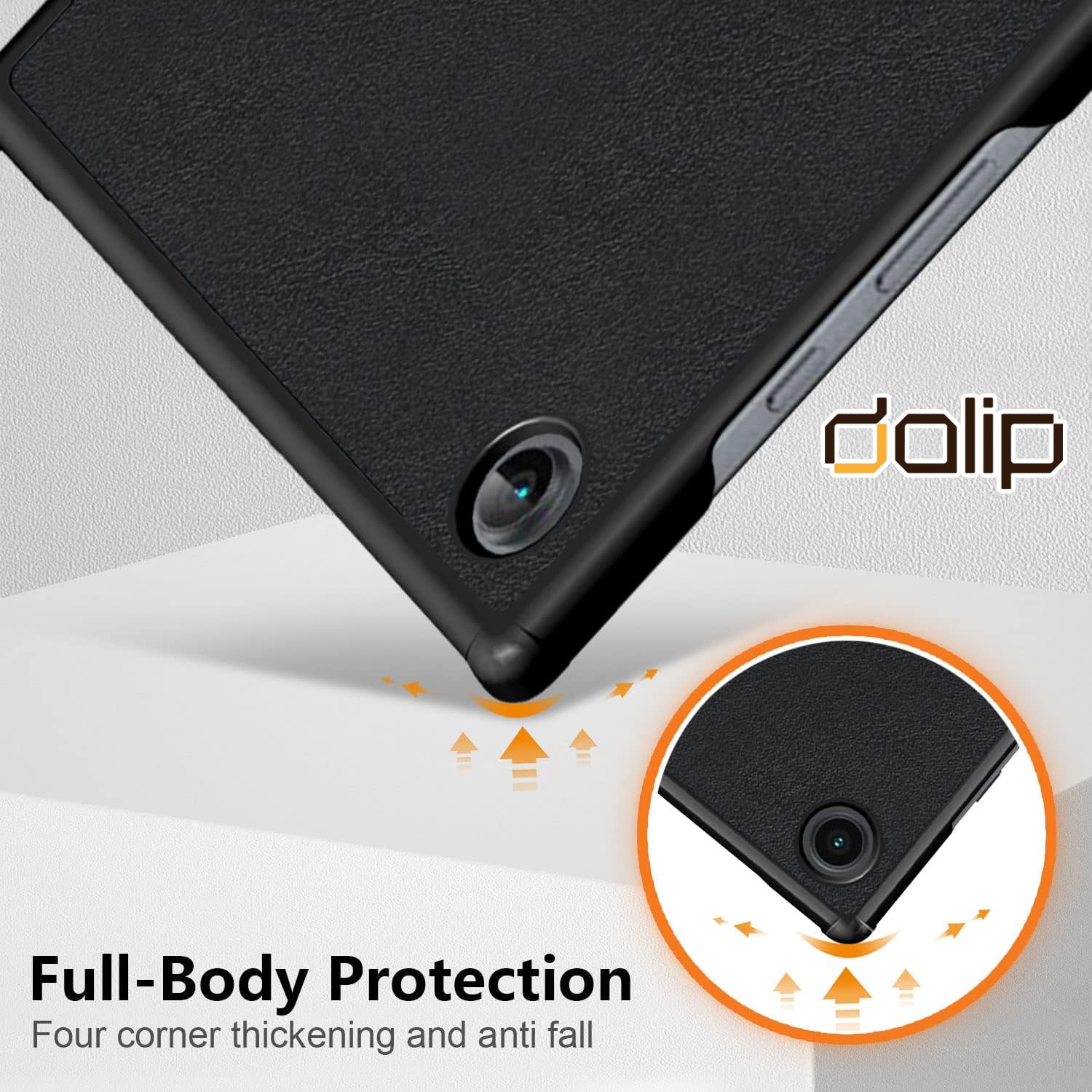 Husa pentru Samsung Galaxy Tab S7 Plus 12.4 inch, Dalip Flip Protect 360° Landscape View, Piele ecologica, Negru
