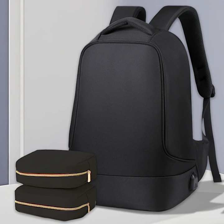 Rucsac laptop/ghiozdan din poliester, anti-furt, capacitate mare, compartimente multiple, cu fermoar si bretele reglabile, pentru laptop 16.1 inch (40.6 cm), Negru