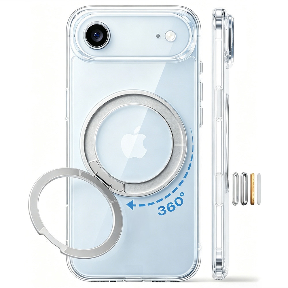 Husa pentru iPhone 17 Air cu suport Robust la 360° pentru Magsafe, MOGU, Buton de Captura Integrat pentru Controlul Camerei, Incarcare Wireless, Anti-ingalbenire, Protectie Militara Certificata, Rezistenta la Socuri, Transparenta