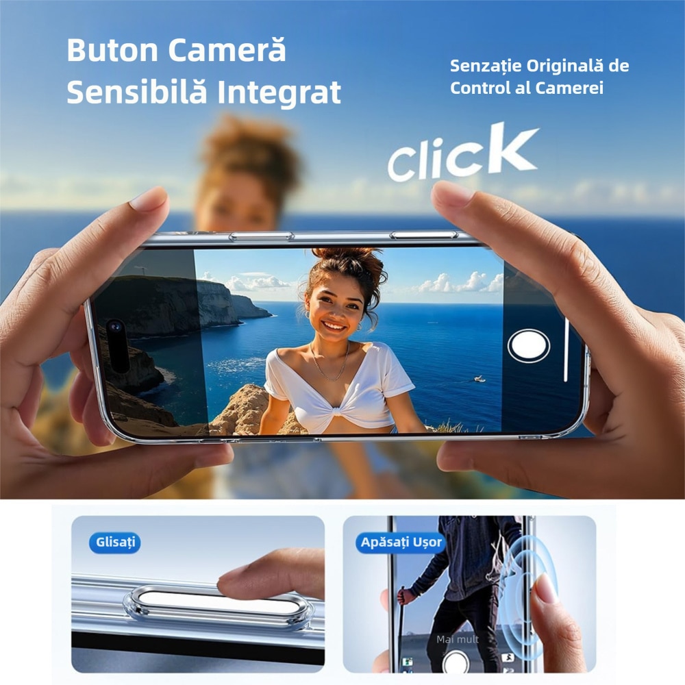 Husa pentru iPhone 17 Air cu suport Robust la 360° pentru Magsafe, MOGU, Buton de Captura Integrat pentru Controlul Camerei, Incarcare Wireless, Anti-ingalbenire, Protectie Militara Certificata, Rezistenta la Socuri, Transparenta