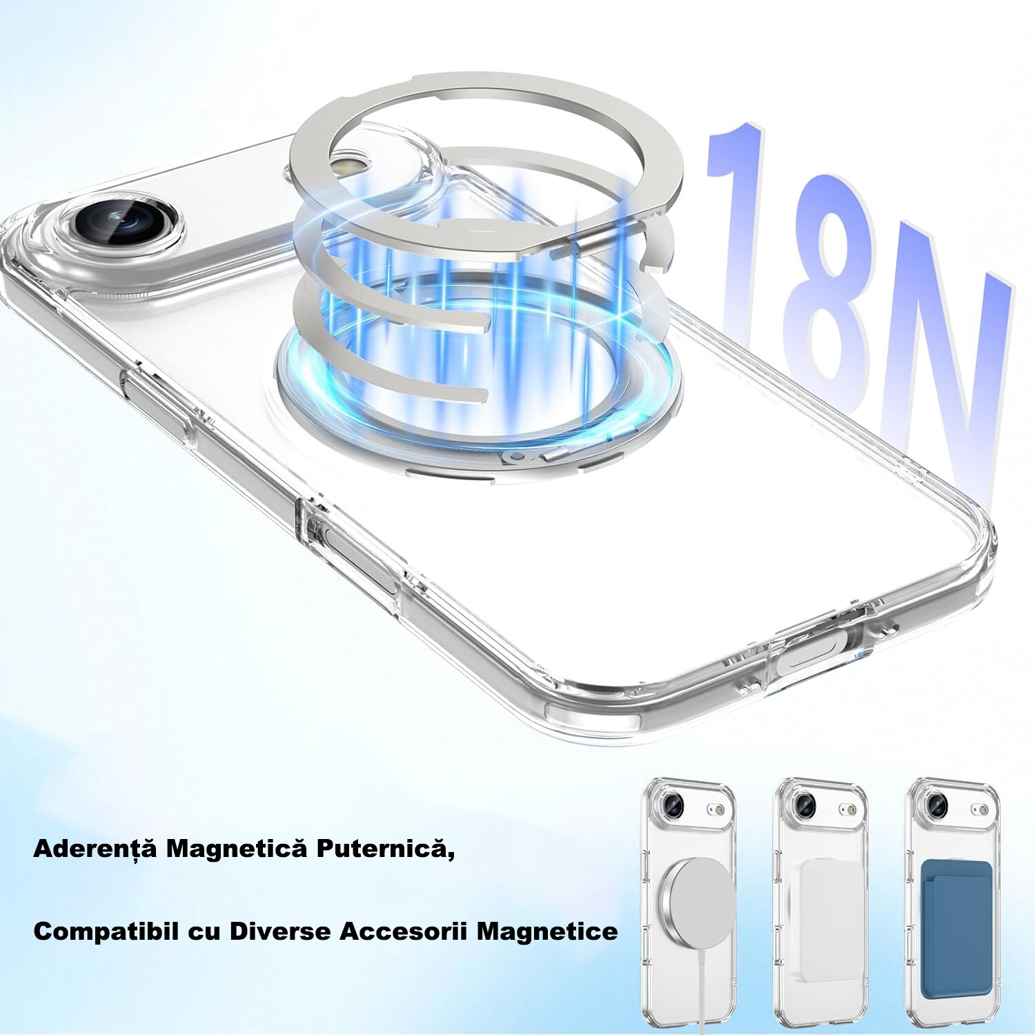 Husa pentru iPhone 17 Air cu suport Robust la 360° pentru Magsafe, MOGU, Buton de Captura Integrat pentru Controlul Camerei, Incarcare Wireless, Anti-ingalbenire, Protectie Militara Certificata, Rezistenta la Socuri, Transparenta