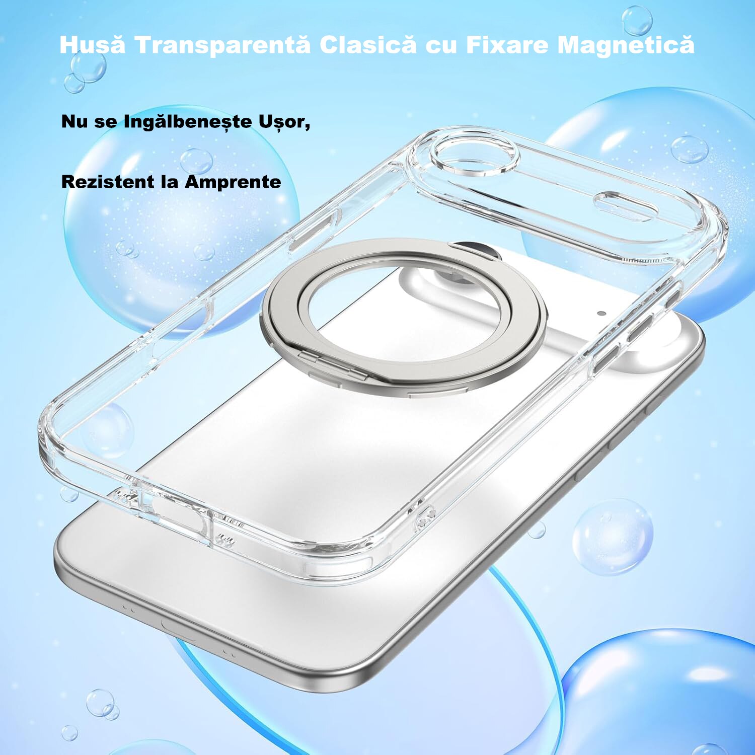 Husa pentru iPhone 17 Air cu suport Robust la 360° pentru Magsafe, MOGU, Buton de Captura Integrat pentru Controlul Camerei, Incarcare Wireless, Anti-ingalbenire, Protectie Militara Certificata, Rezistenta la Socuri, Transparenta