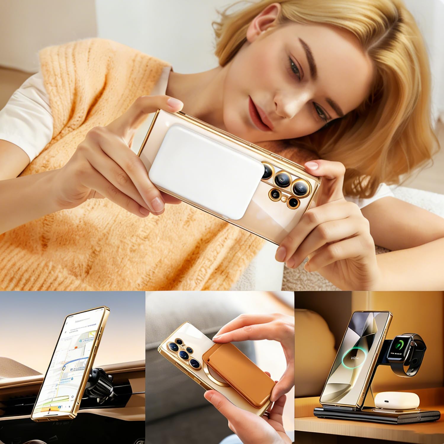 Husa compatibila cu Samsung Galaxy S26 Ultra, ALC MOBILE, pentru telefon mobil cu protectie pentru camera, Tehnologie MagSafe, rezistenta la socuri, contur Auriu