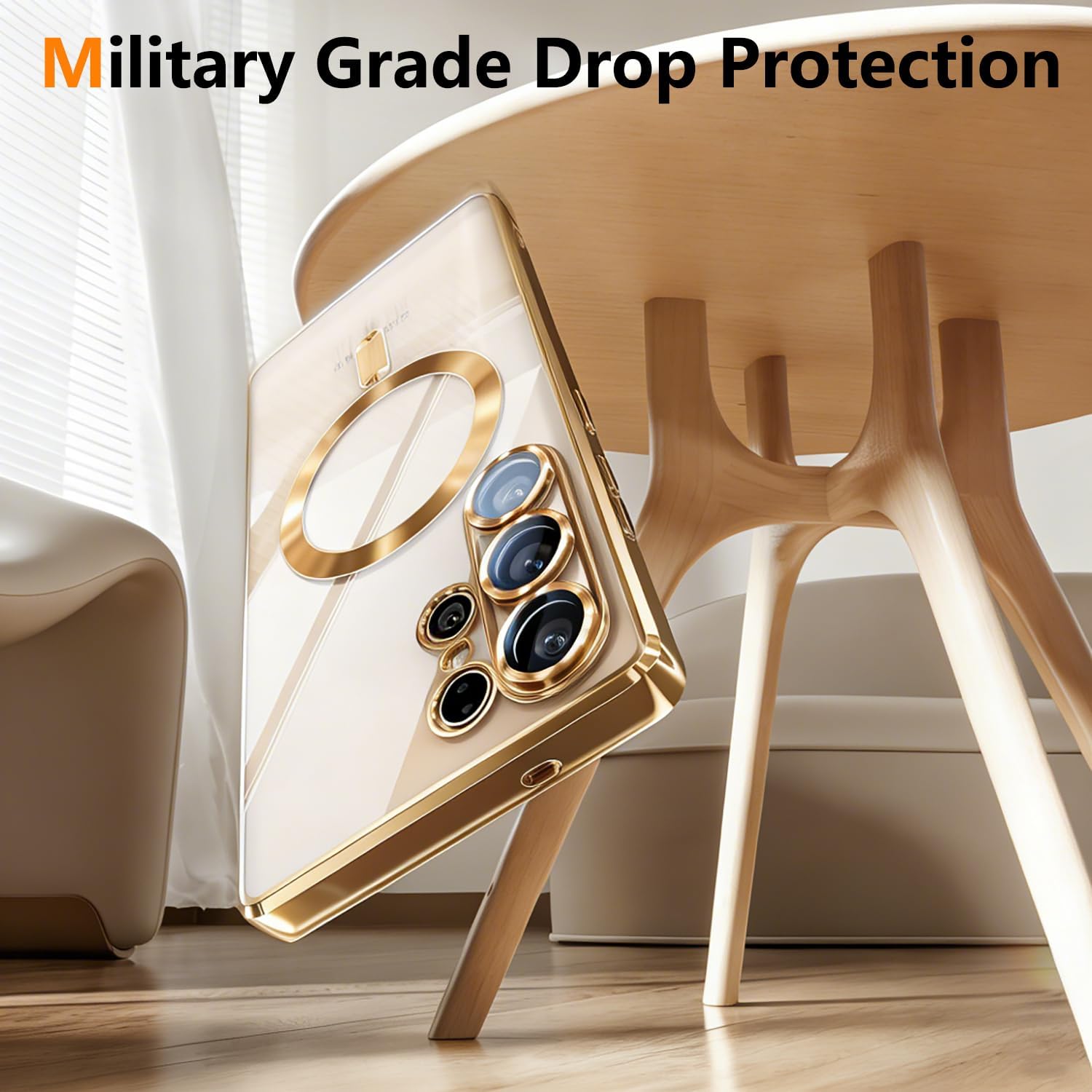 Husa compatibila cu Samsung Galaxy S26 Ultra, ALC MOBILE, pentru telefon mobil cu protectie pentru camera, Tehnologie MagSafe, rezistenta la socuri, contur Auriu