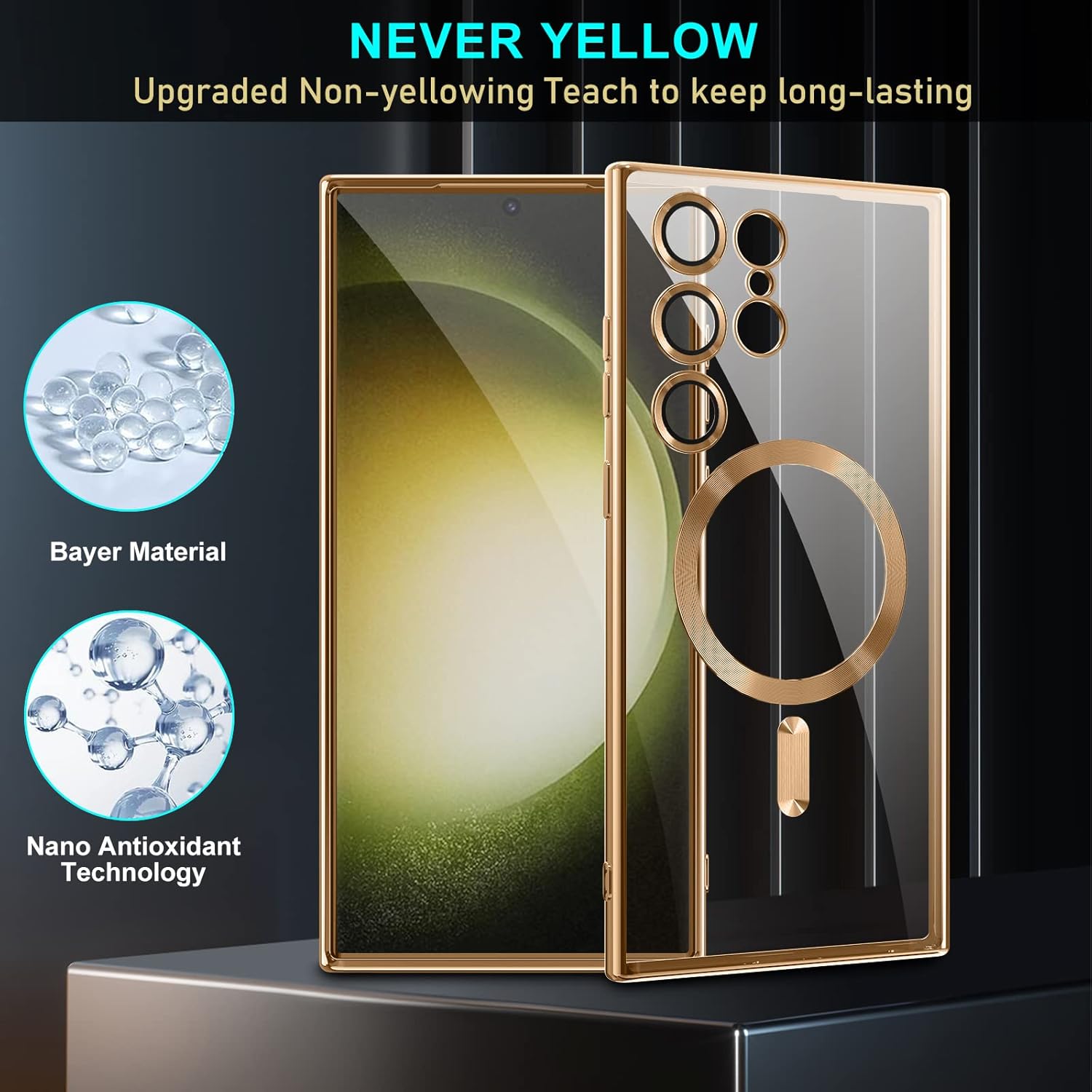 Husa compatibila cu Samsung Galaxy S26 Ultra, ALC MOBILE, pentru telefon mobil cu protectie pentru camera, Tehnologie MagSafe, rezistenta la socuri, contur Auriu