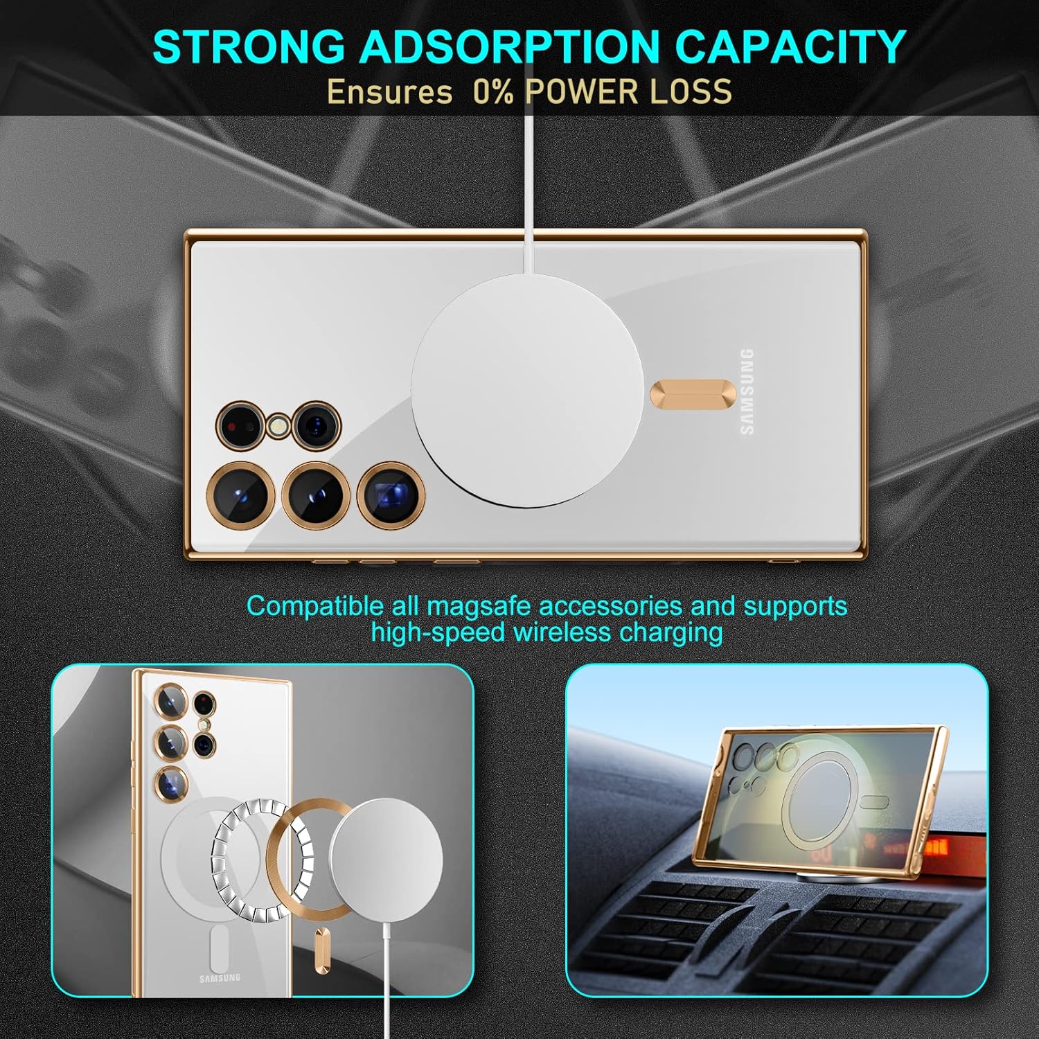 Husa compatibila cu Samsung Galaxy S26 Ultra, ALC MOBILE, pentru telefon mobil cu protectie pentru camera, Tehnologie MagSafe, rezistenta la socuri, contur Auriu