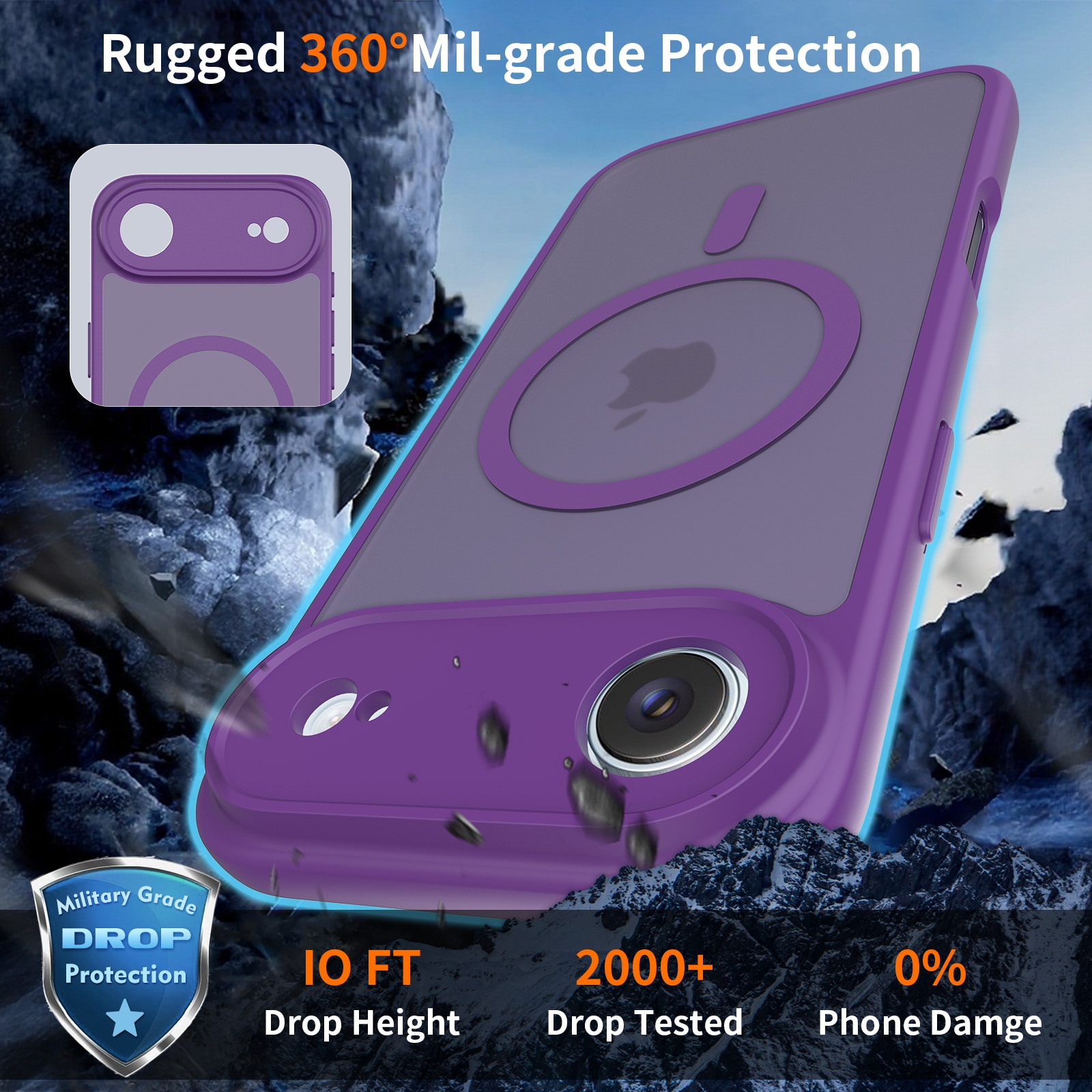 Husa de protectie pentru iPhone 17 Air, Omelivon, MagSafe, Protectie completa, Anti-Soc, Decupaje Precise, Incarcare Wireless, Violet inchis