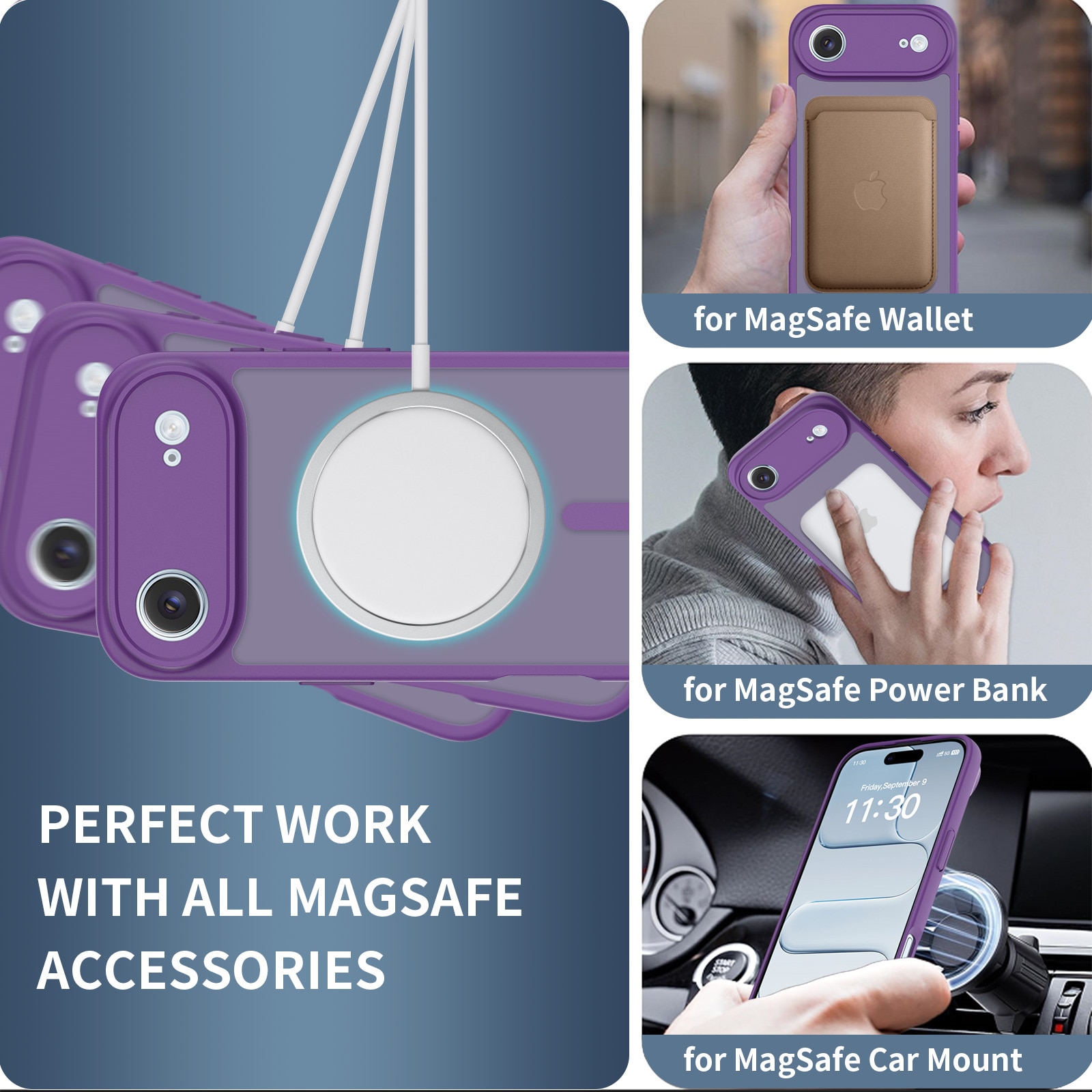 Husa de protectie pentru iPhone 17 Air, Omelivon, MagSafe, Protectie completa, Anti-Soc, Decupaje Precise, Incarcare Wireless, Violet inchis