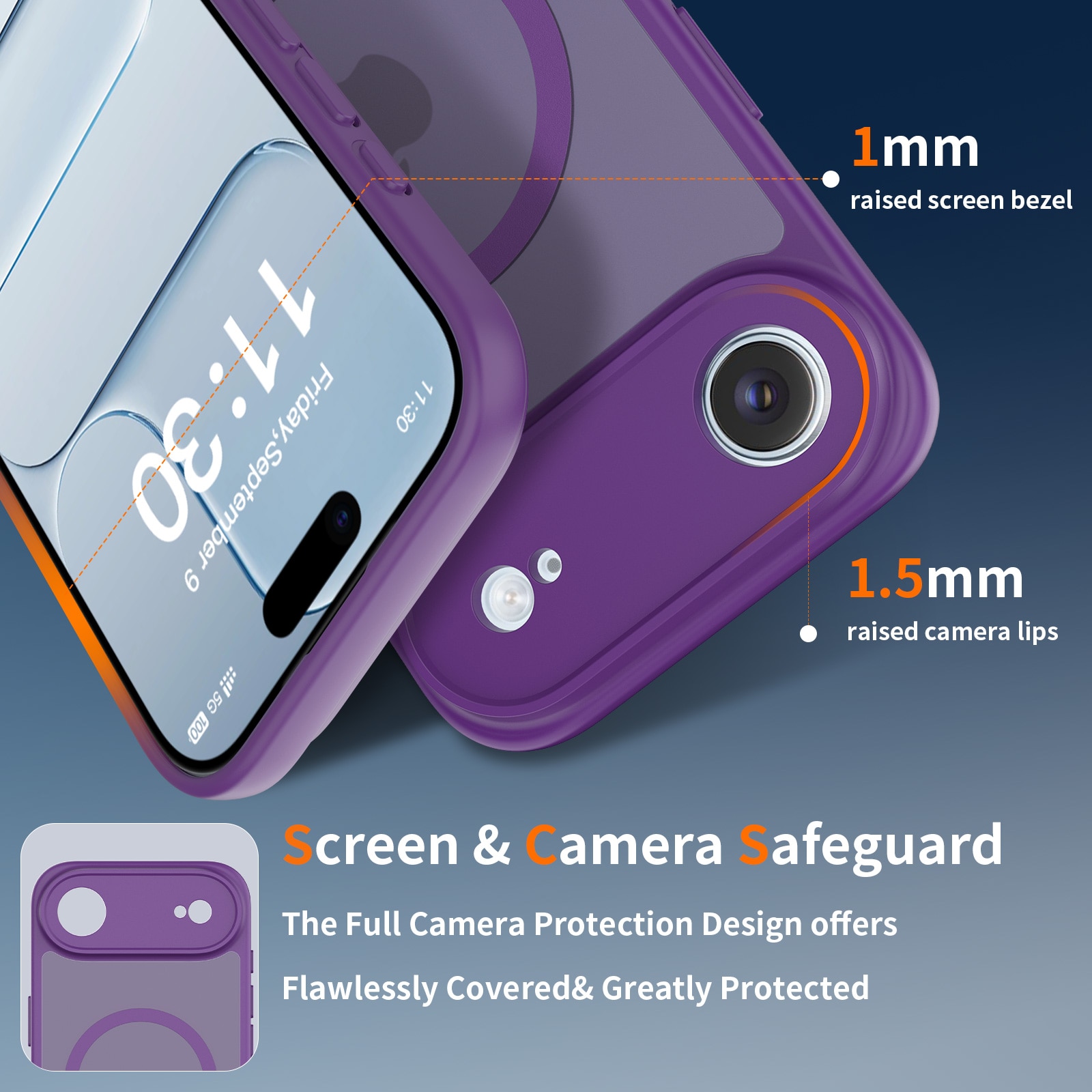 Husa de protectie pentru iPhone 17 Air, Omelivon, MagSafe, Protectie completa, Anti-Soc, Decupaje Precise, Incarcare Wireless, Violet inchis